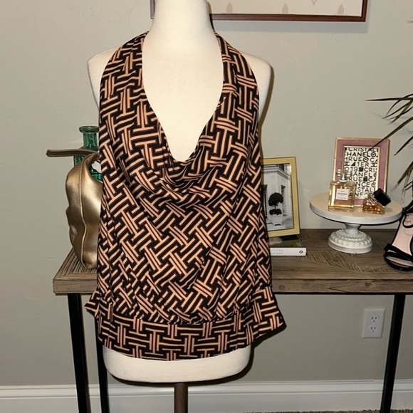 Express Tops - Express Lux Print Brown Halter Neck Blouse New with Tags Size XLarge $54 MSRP